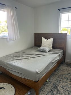 Oak Platform Bed Frame with Headboard