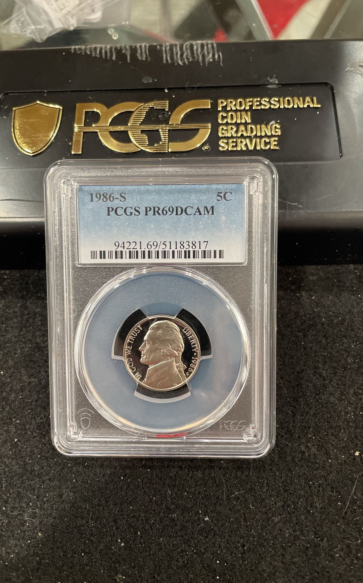 1986 S Gem Proof Jefferson Nickel Graded At PR69 With A Deep Cameo C-16