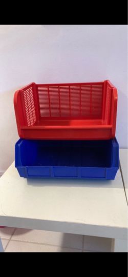Two (2) Open Front Bins *$3 EACH* Red Bin 15 3/4” X 12” X 8 1/2”H | Blue Bin 16” x 14” x 7”H