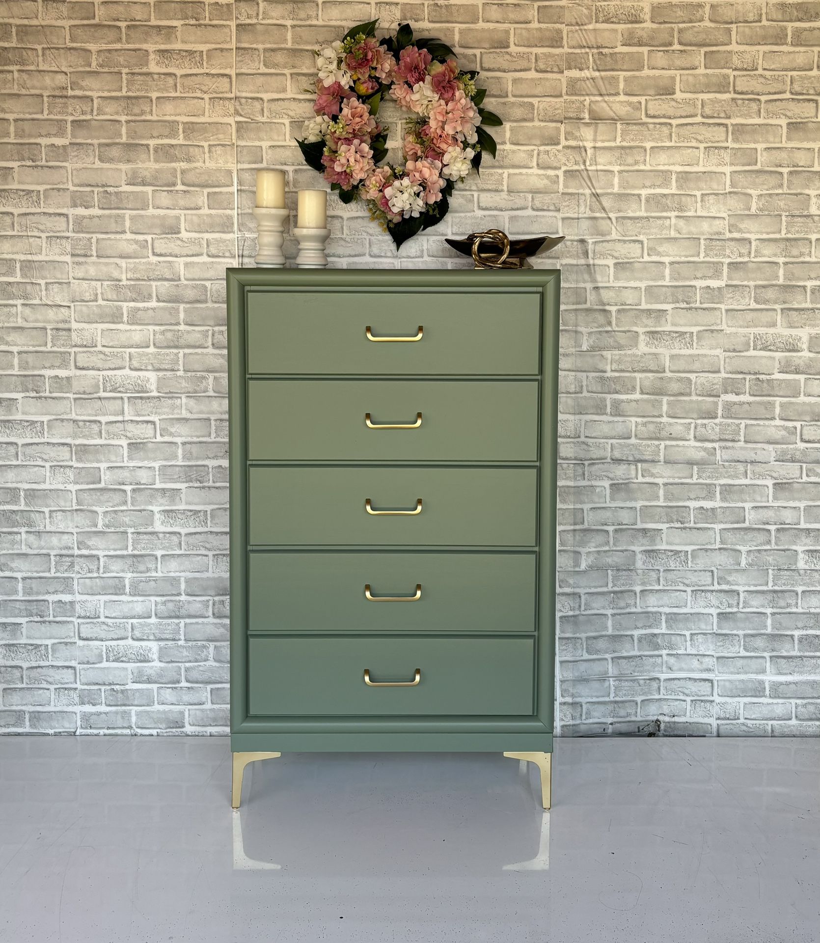 Sage Green Dresser - Highboy - Tallboy - Drawers Chest - Upright Dresser - Bureau