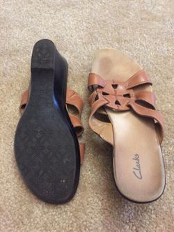 Clarks beige wedge sandals 8.5