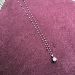 Square Moissanite And Sterling Silver Necklace 