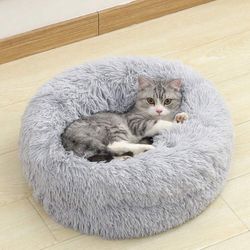 1pc Plush Pet Bed Thickened Comfortable & Warm, Multiple Colors Available For Small And Medium-sized Pets, Round Cat Bed Mat Dog House