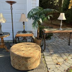 Living Room End Tables and Lamps with Large Fake Plant