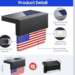 American Flag Decorations Solar Fence Lights, 6 Pack UAS Flag Solar Lights Outdoor for Fence with RGB & Warm White Mode, Waterproof Deck Fence Lights 