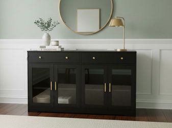 Delivery Available! Black Modern Sideboard Buffet Cabinet with LED Lights! Excellent condition! Retails $320.98 assembled  55.5x13.5x32.5in