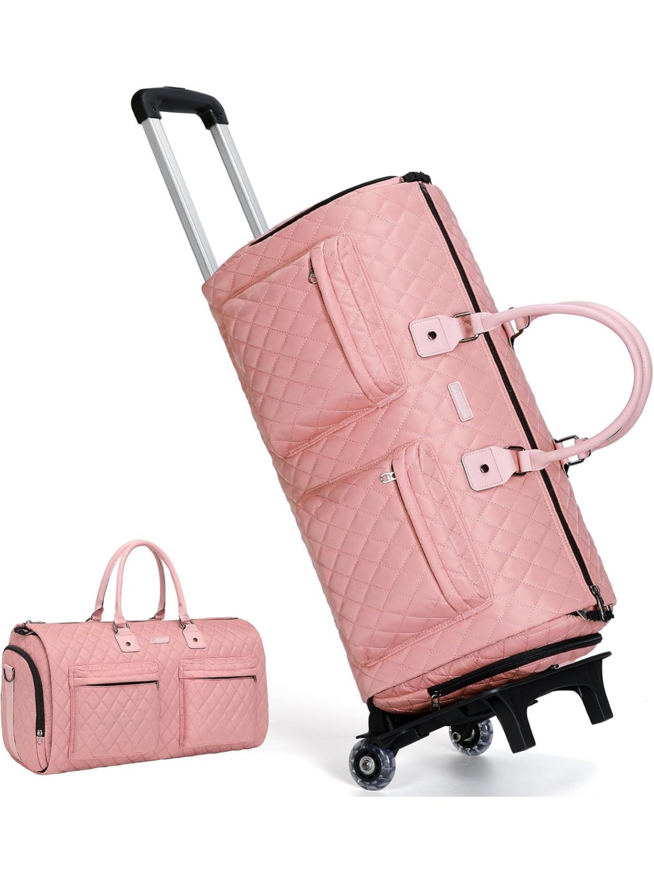 Rolling Garment Bag for Travel,Womens Convertible Garment Bags with Wheels,  Luggage Suit Travel Bags,3 in Carry On Wheeled Duffel Bag,Pink