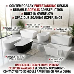 Modern Freestanding Acrylic Bathtub - Contemporary Luxury Soaking Tub for Bathroom