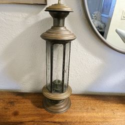 Antique Candleholder Cage Lantern Brass with Etched Glass BEAUTIFUL