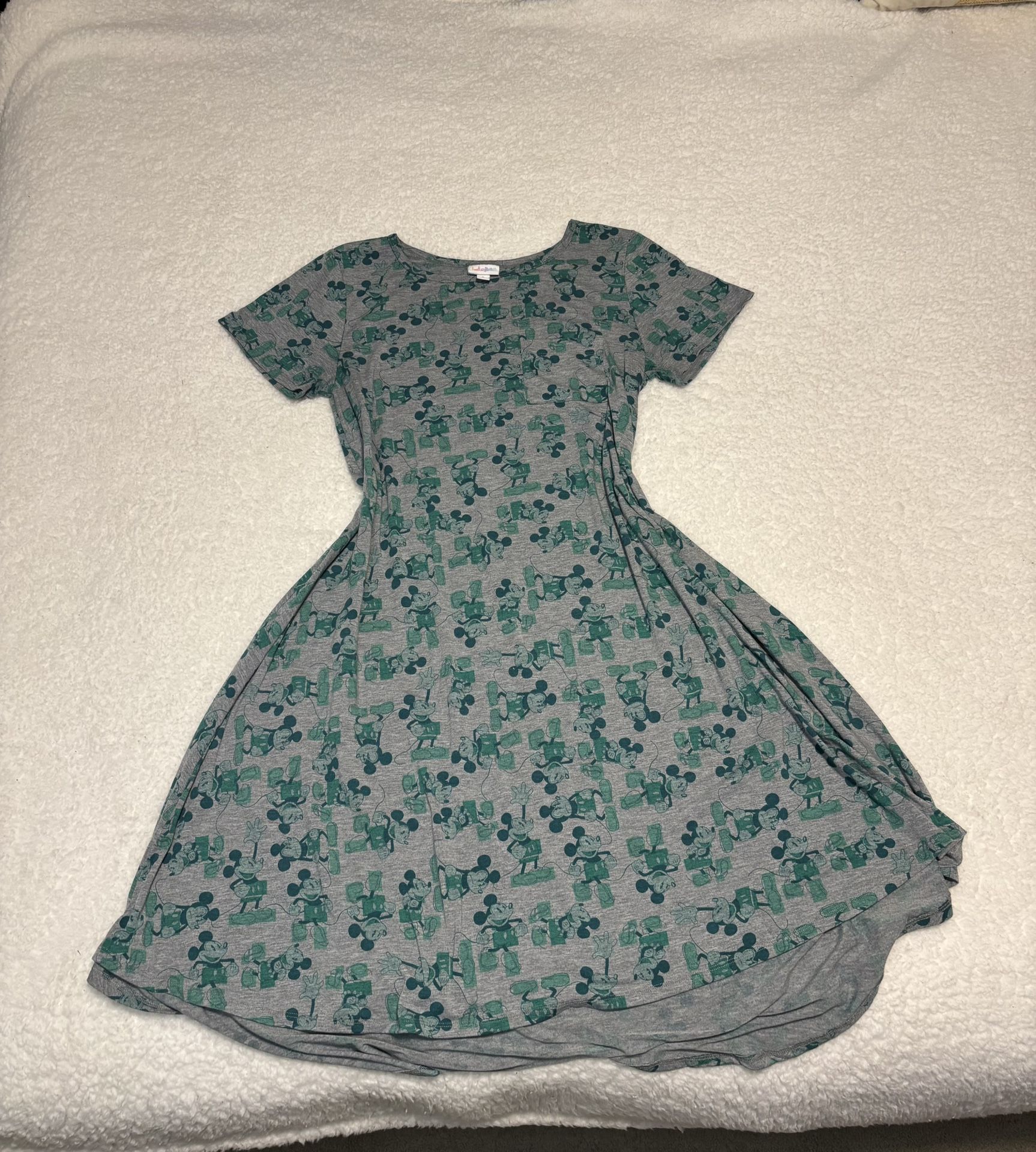 Lularoe Women Gray Vintage Mickey Allover Print Carly Dress