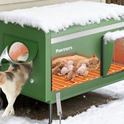 Heated Outdoor Cat House for Outside Cats, 26'' XL Insulated Weatherproof Cat Shelter