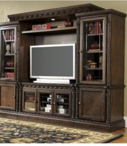 Beautiful Ashley, North Shore TV entertainment center With rope twists Down The Sides 