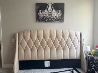 Glam Tufted Upholstered Headboard – Cream/Beige – Queen/King