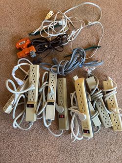 Bulk Crate Lot of Power Strips & Extension Cords / Outlet Adapters