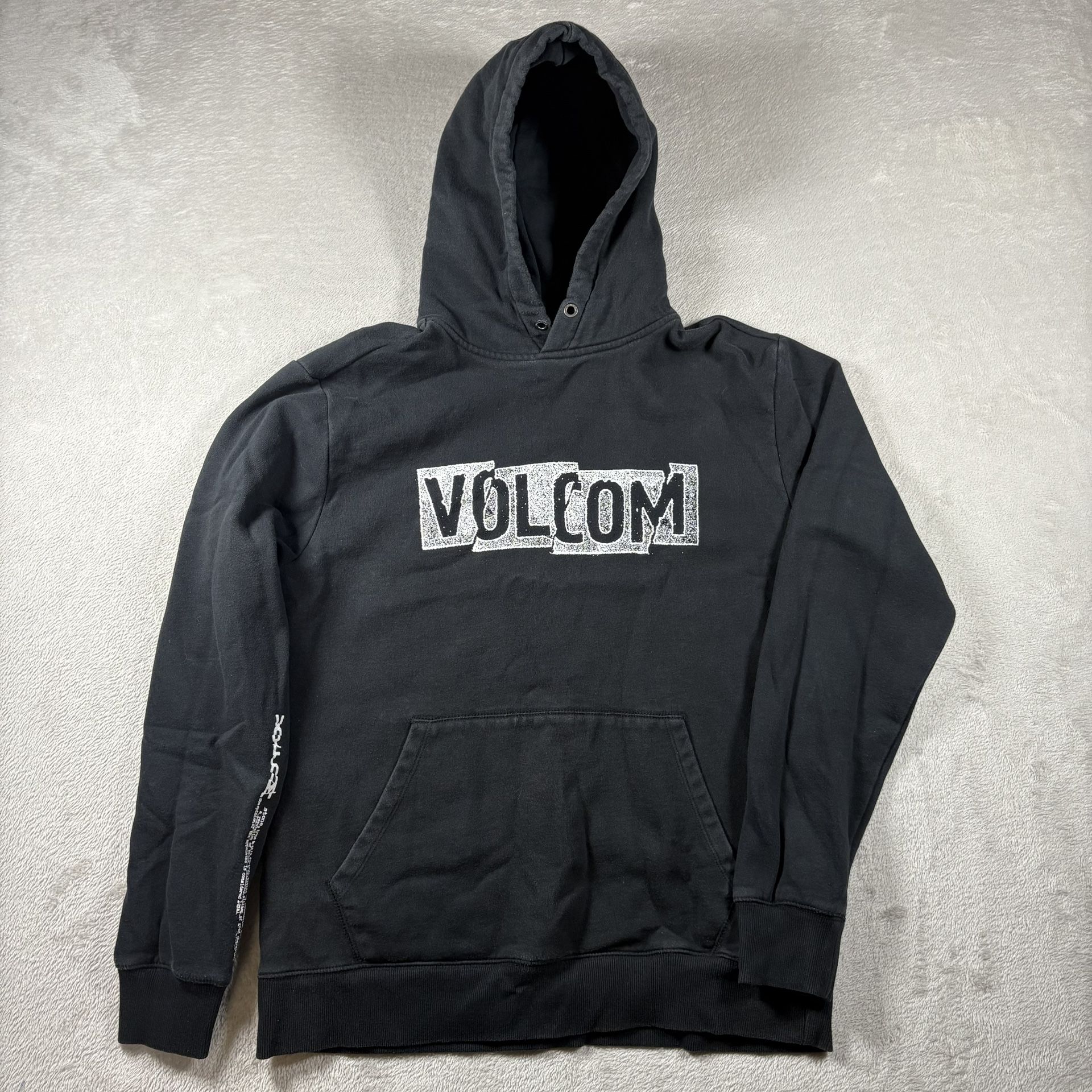 Vintage Y2K Volcom Logo Spell Out Hooded Men’s L Black Skate Sweatshirt #1695