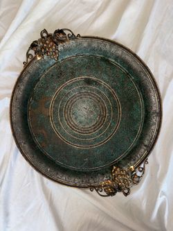 Vintage 1930s Carl Sorensen Signed Verdigris Bronze Art Deco Serving Tray Grape Handles