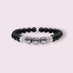 Handmade Natural Terahertz/ Matte Black Obsidian 8mm Beaded Stretchable Durable Bracelet 