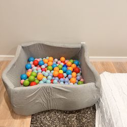 Kids Toy Ball Play Area Gray Soft Washable Cushion Ball Pit With Colorful Balls Included 