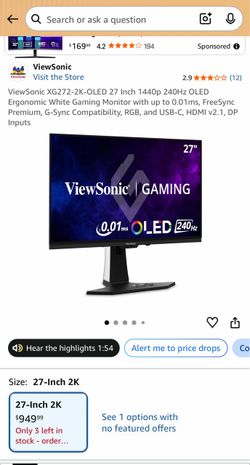 ViewSonic XG272-2K-OLED 27” 1440p 240Hz OLED – White