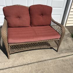 Vinyl Wicker Love Seat with Cushions