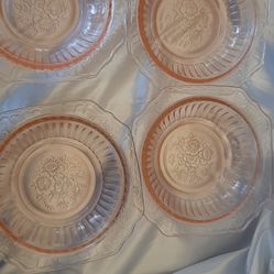 4 Mayfair "Open Rose" pink Depression glass cereal bowls 1930's