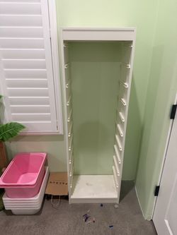 IKEA TROFAST Tall Storage Unit + Multiple Bins – White/Pink – Excellent Condition