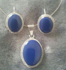 Unique Gorgeous Vintage Mexican 925 Silver Genuine Lapis Lazuli, Necklace, Pendant and Earring Set