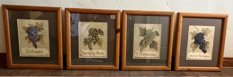 14x16 Wood Frame Wine Grape Set Wall Decor (4-Piece)