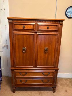 Vintage Wood Armoire with Brass Hardware