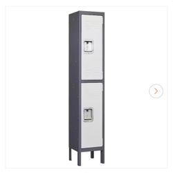 BRAND NEW IN BOX Mlezan Metal Locker 2 Doors 12 in. D x 12 in. W x 66 in. H in Gray White 2 Tier Storage Shelves Locker 