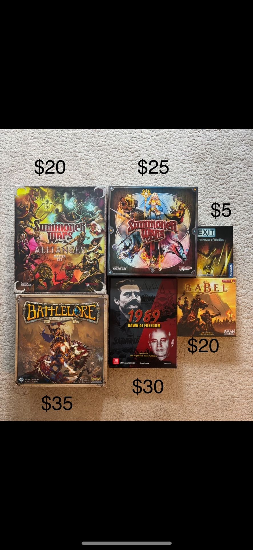 Battlelore, Summoner Wars, 1989, Babel, Exit Board Games