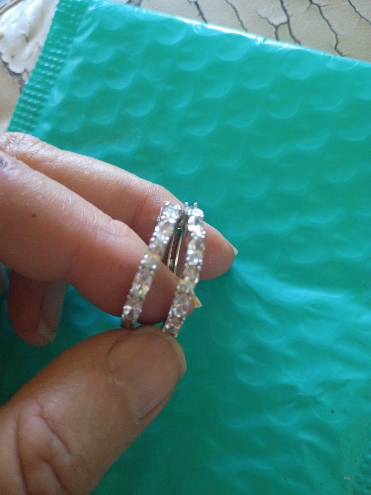 925 Sterling Silver With Cubic Zircon Small Hoop Earrings