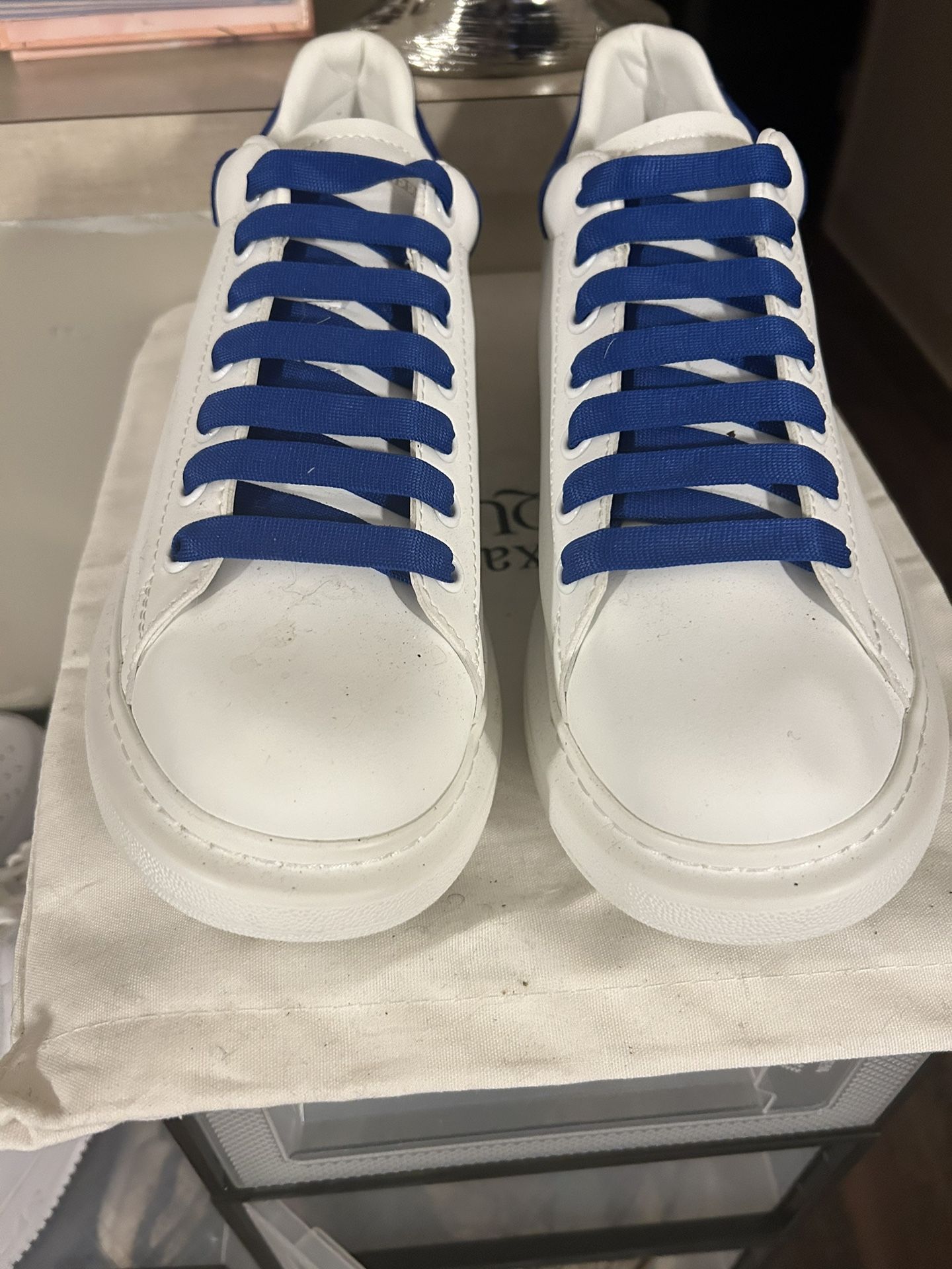 brand new pair of low top blue alexander mcqueen oversize platform shoes 