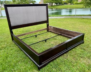 King Size Upholstered Dark Wood Bed Frame