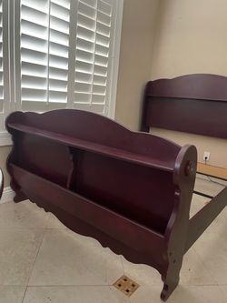 Solid wood sturdy full size bed frame w/ storage on headboards