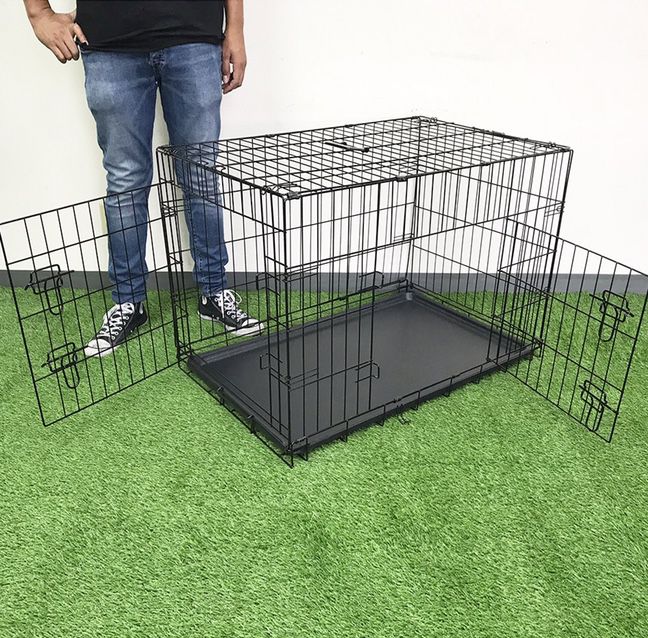 (NEW) $50 Folding 36” Dog Cage 2-Door Pet Crate Kennel w/ Tray 36”x23”x25” 