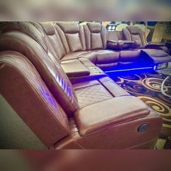 Price drop Sectional Power recliner Breathing Leather brown LED USB Wireless chargers