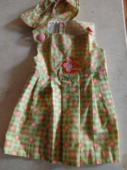 New green print cotton puppy dog dress with hat