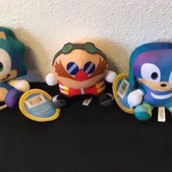 Sonic Hedgehog Set of 3 New Plush 7" Big Head Multicolor Blue Toy Dolls New