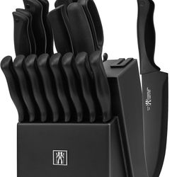 HUNTER Knife Set, Dishwasher Safe Kitchen Knife Set with Block, 19 Pcs Black Kitchen Knife Sets