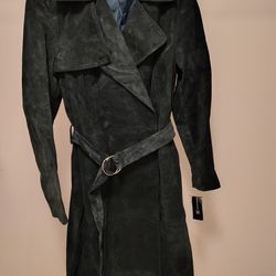 Women's Dark Teal Suede Trench Coat