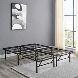 Black Metal Platform Bed Frame Queen (Foldable) 