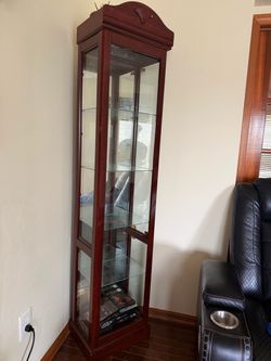 Cherry Wood Curio Display Cabinet with Glass Shelves