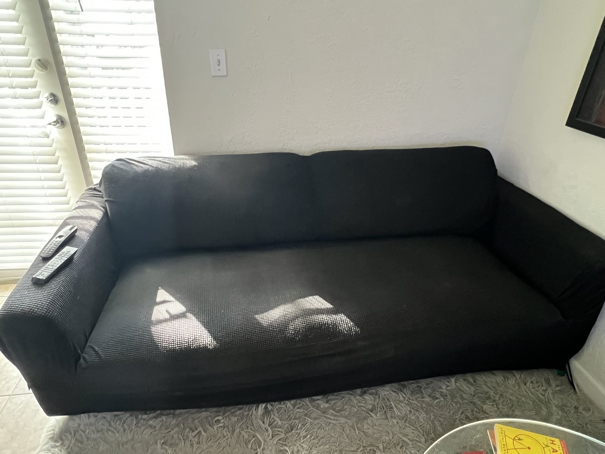 Used 82” Black Sofa & Queen Memory Foam Mattress/Box Spring/Frame