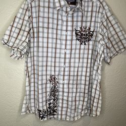 Ecko Unltd Plaid Embroidered Button Up Shirt SZ XL