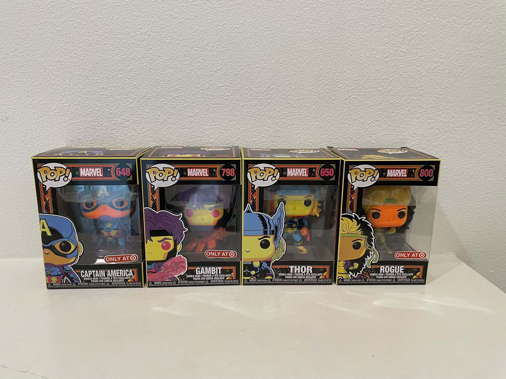NEW SEALED 4 FUNKO POP MARVEL VINYL FIGURE: THOR, CAPTAIN AMERICA, ROGUE, GAMBIT