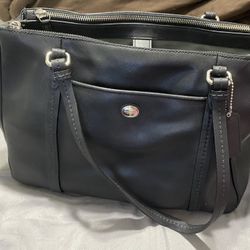 COACH Black Leather Peyton Double Zip CarryAll Bag 25669 XLNT