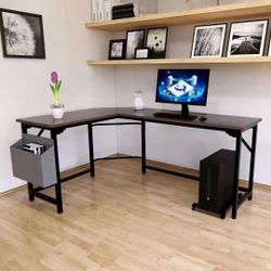 L-Shaped Desk Black Corner Gaming Computer Desks for Home Office PC Workstation Table,Wood & Metal
