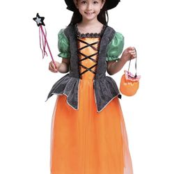 Kids 4pc Halloween Witch costume 7/8