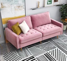 Pink Velvet Tufted Sofa / Couch with Gold Legs 70”